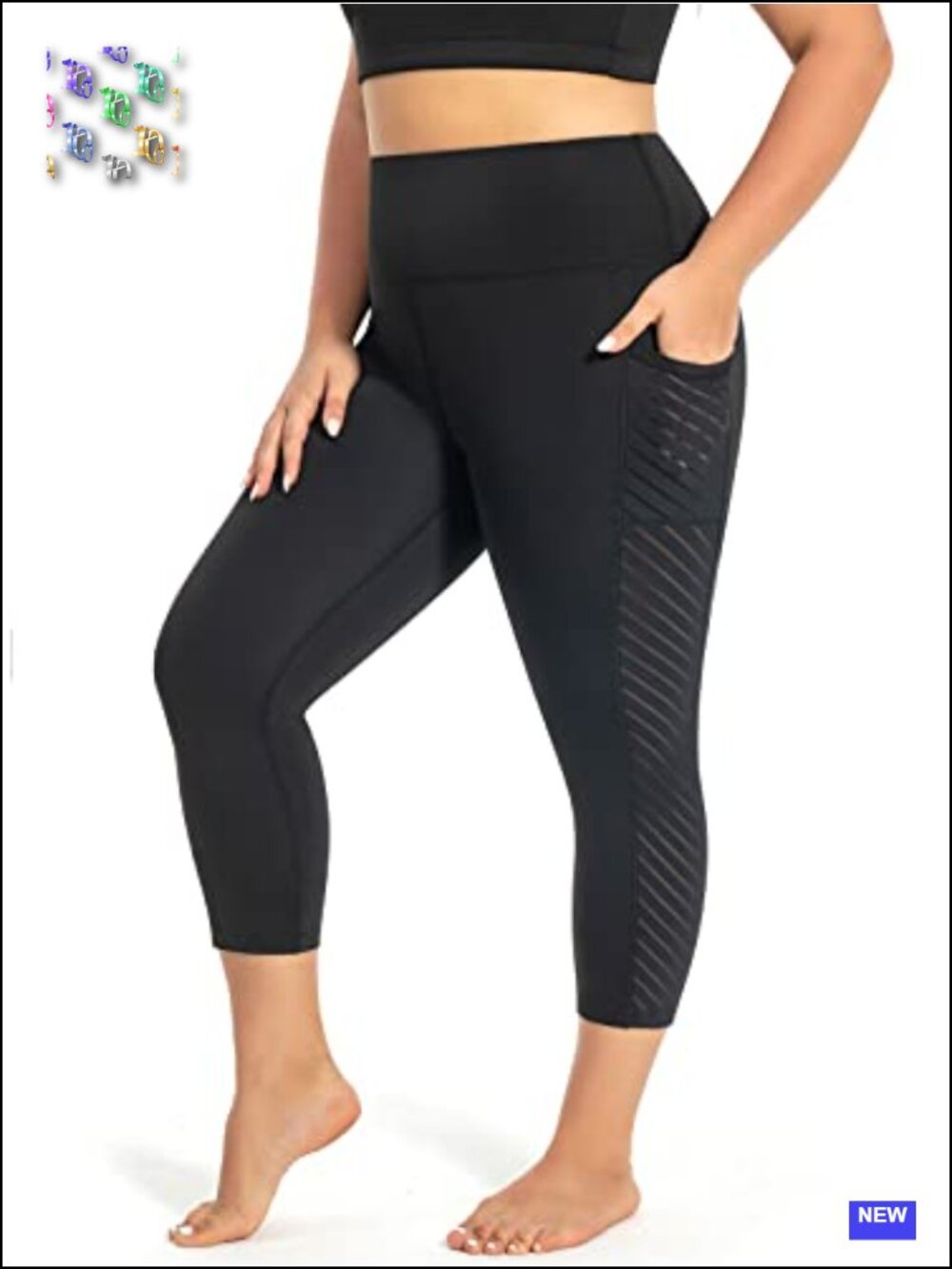 Plus Size Mesh Capri Yoga Pants High Waisted Tummy Control with Pockets